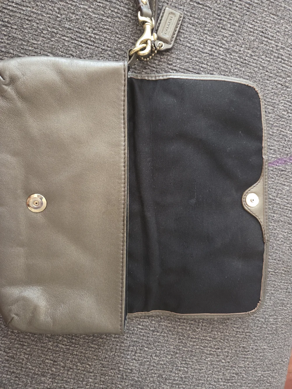 Coach Brown Leather Wristlet Clutch with Gold Logo